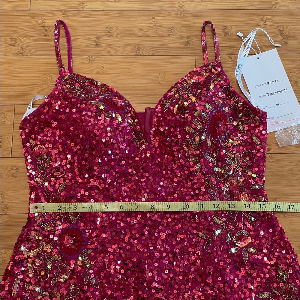 Rachel Allen Mini Sequins Dress Size 14 Magenta Sleeveless Formal Bridal Beaded - Picture 12 of 14
